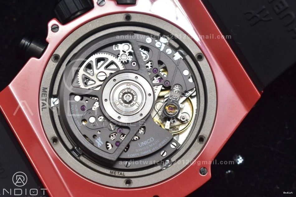 Rubber 1:1 Red Big A1280 Skeleton on Strap Unico Dial Best Edition Magic BBF Ceramic Bang Red 1207